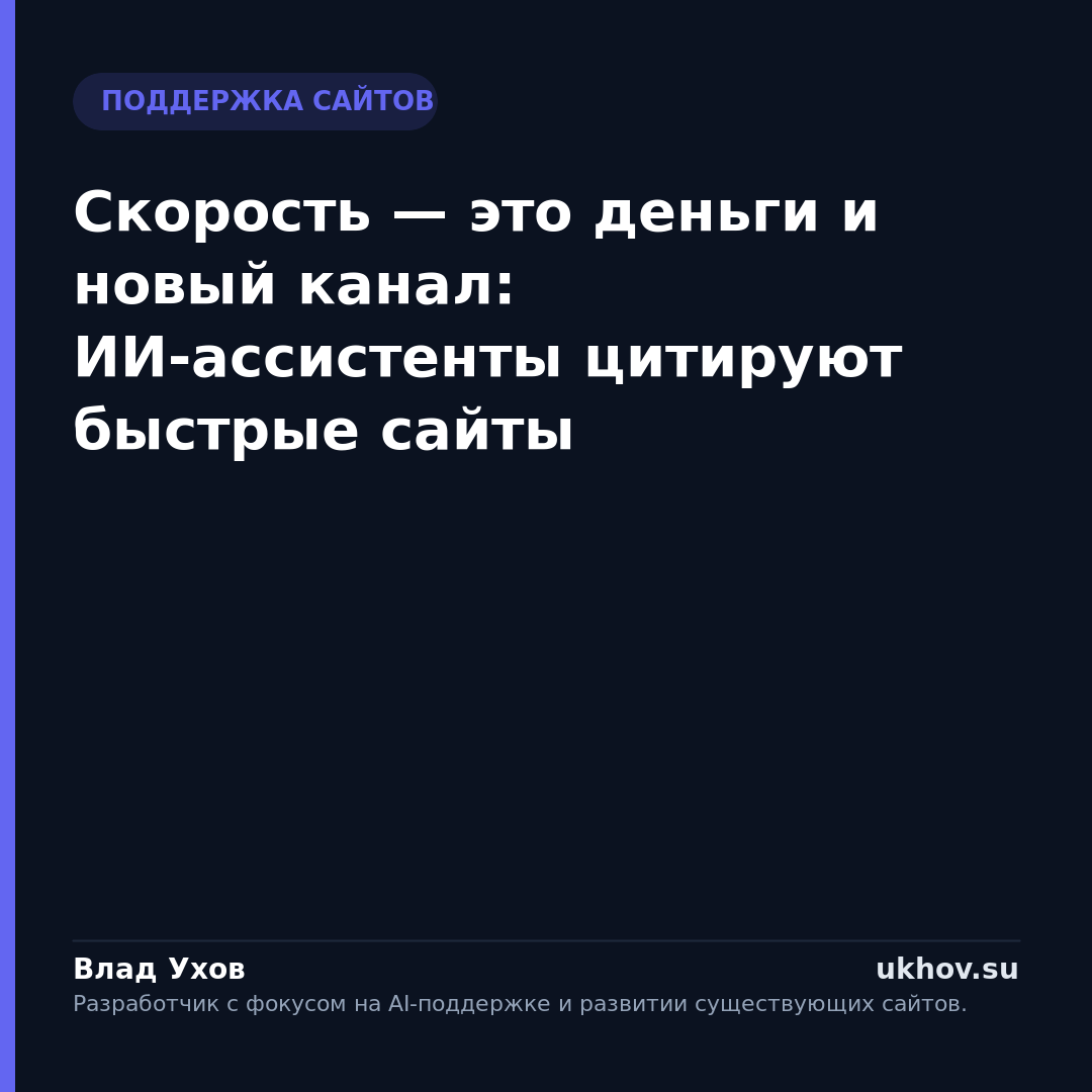 Скорость — это деньги и новый канал: ИИ-ассистенты цитируют быстрые сайты
