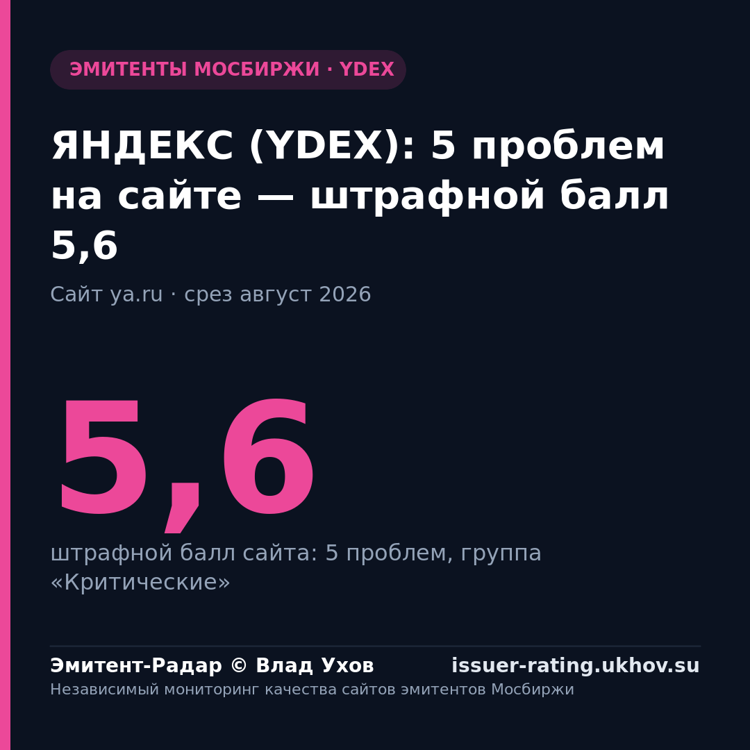ЯНДЕКС (YDEX): 5 проблем на сайте — штрафной балл 5,6
