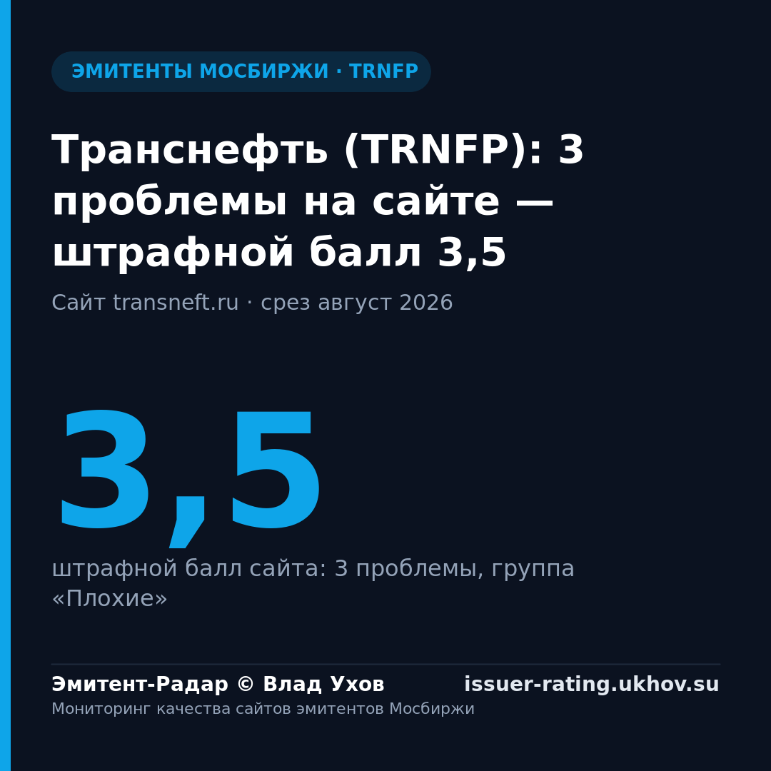 Транснефть (TRNFP): 3 проблемы на сайте — штрафной балл 3,5