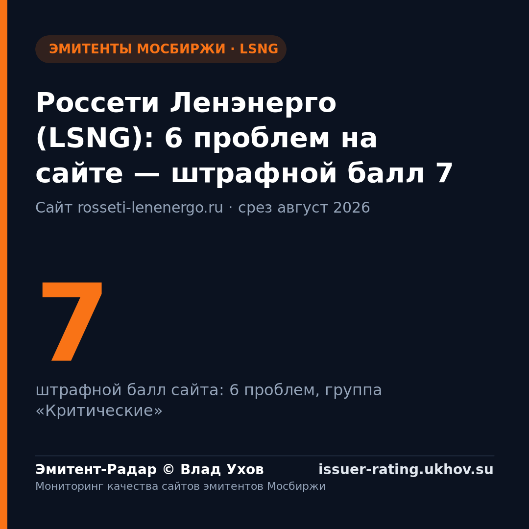 Россети Ленэнерго (LSNG): 6 проблем на сайте — штрафной балл 7
