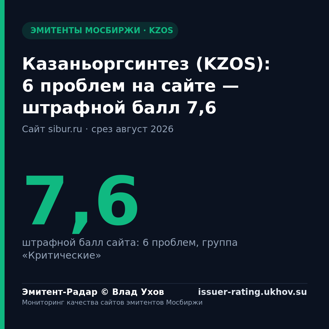 Казаньоргсинтез (KZOS): 6 проблем на сайте — штрафной балл 7,6