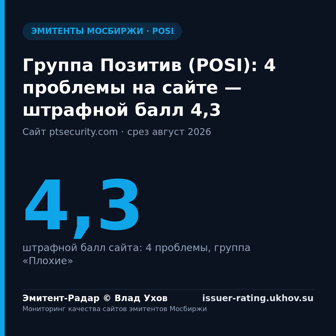 Группа Позитив (POSI): 4 проблемы на сайте — штрафной балл 4,3