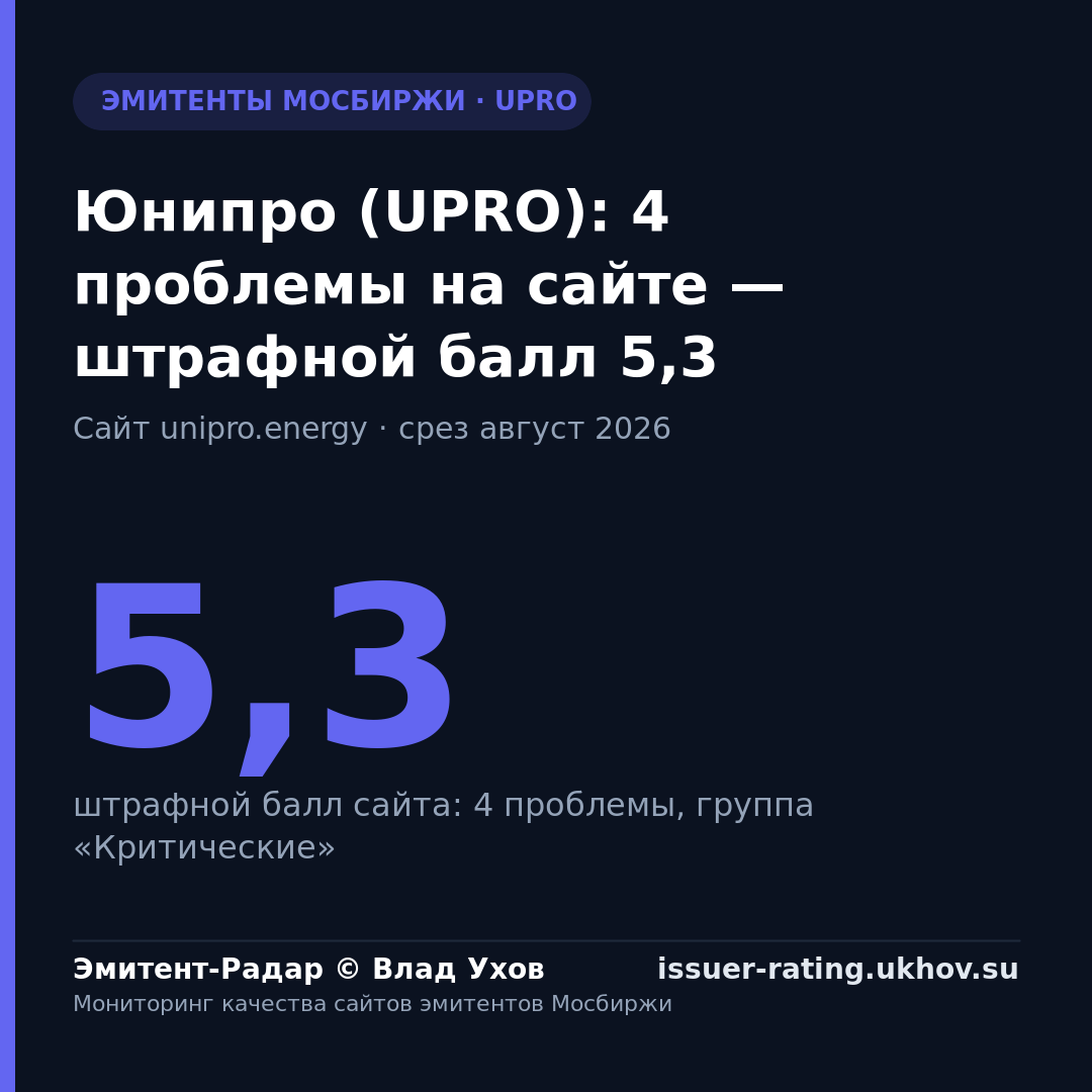 Юнипро (UPRO): 4 проблемы на сайте — штрафной балл 5,3