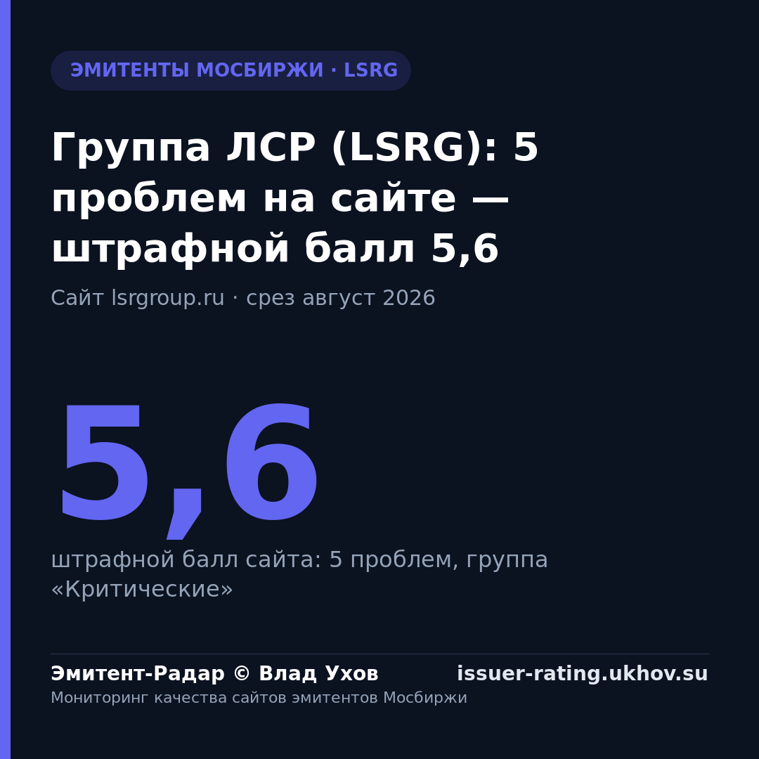 Группа ЛСР (LSRG): 5 проблем на сайте — штрафной балл 5,6