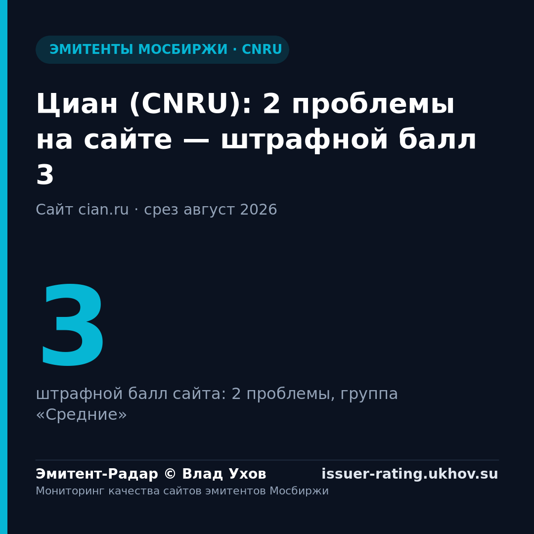 Циан (CNRU): 2 проблемы на сайте — штрафной балл 3