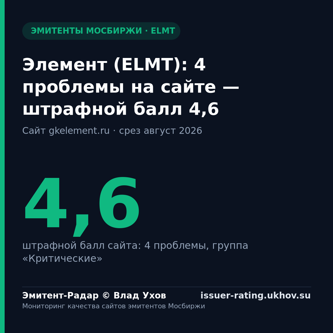 Элемент (ELMT): 4 проблемы на сайте — штрафной балл 4,6