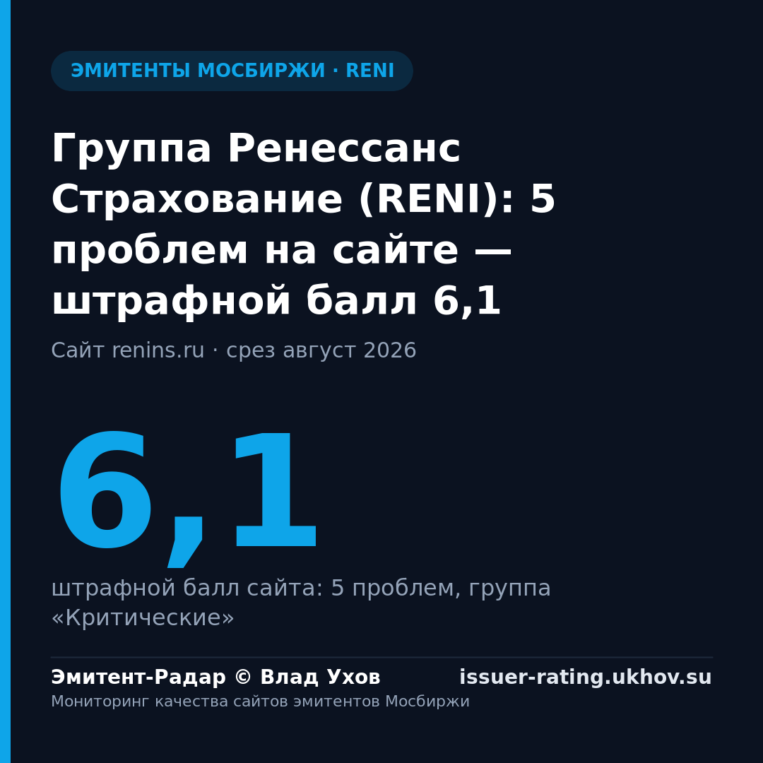 Группа Ренессанс Страхование (RENI): 5 проблем на сайте — штрафной балл 6,1