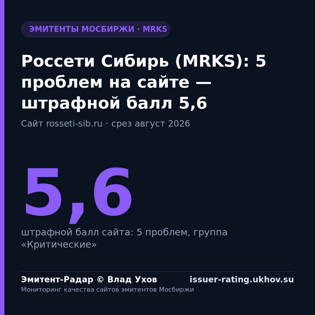 Россети Сибирь (MRKS): 5 проблем на сайте — штрафной балл 5,6