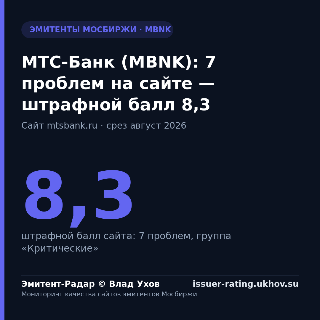 МТС-Банк (MBNK): 7 проблем на сайте — штрафной балл 8,3