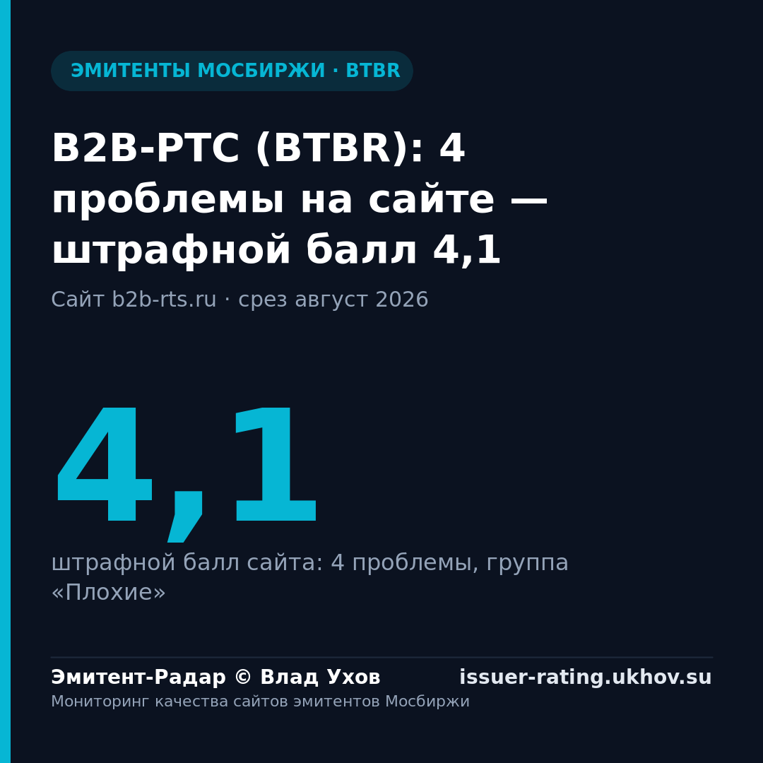 В2В-РТС (BTBR): 4 проблемы на сайте — штрафной балл 4,1
