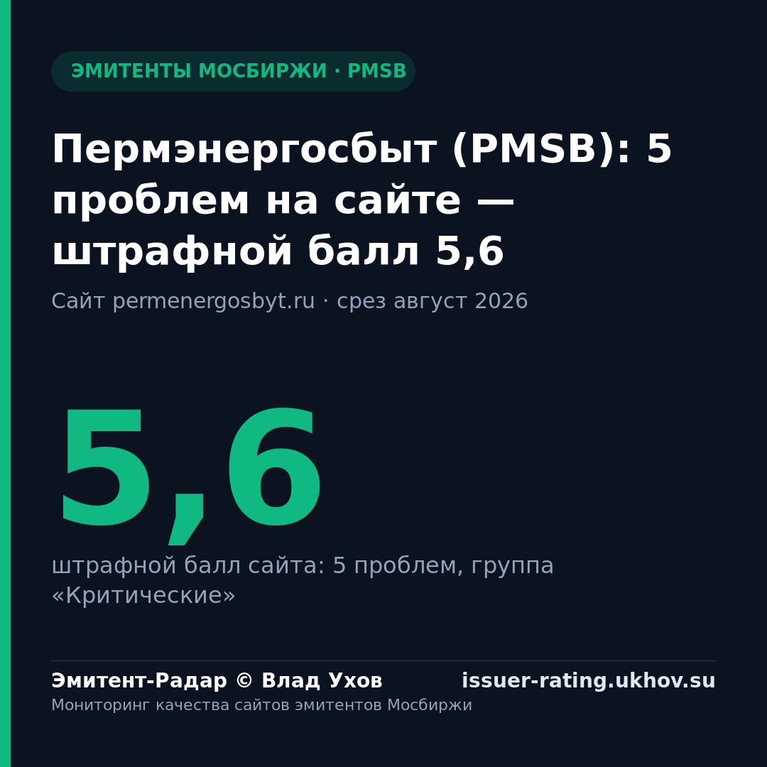 Пермэнергосбыт (PMSB): 5 проблем на сайте — штрафной балл 5,6