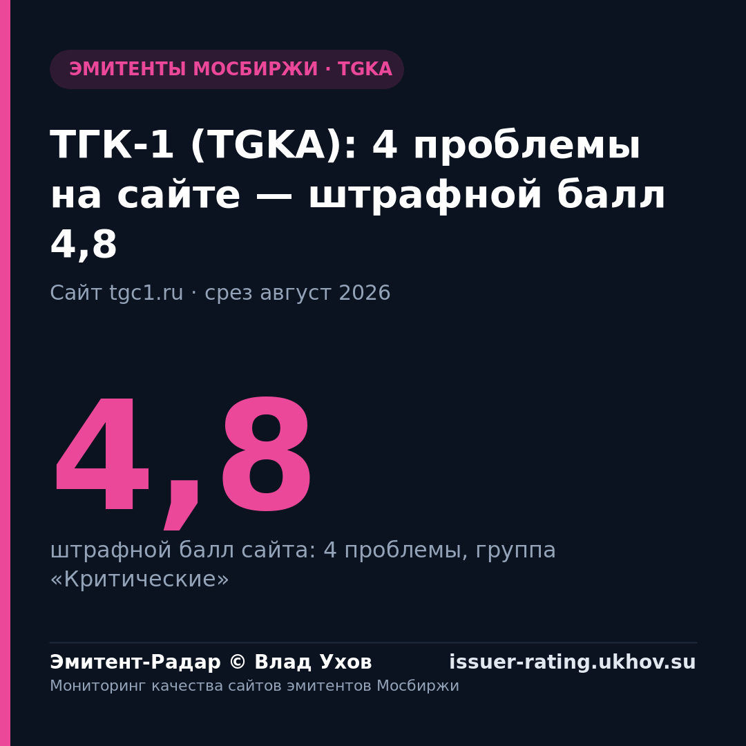 ТГК-1 (TGKA): 4 проблемы на сайте — штрафной балл 4,8