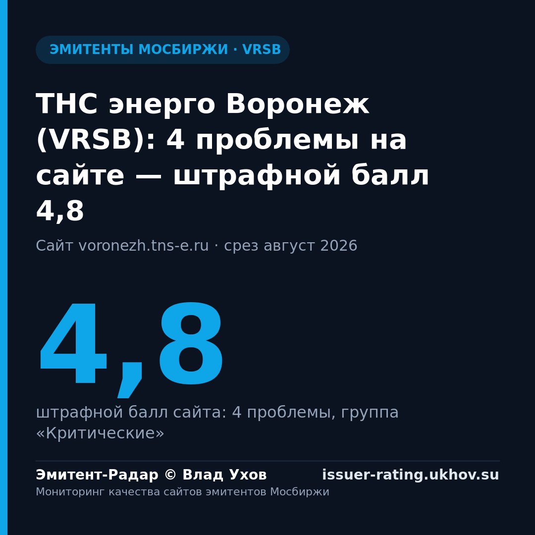 ТНС энерго Воронеж (VRSB): 4 проблемы на сайте — штрафной балл 4,8