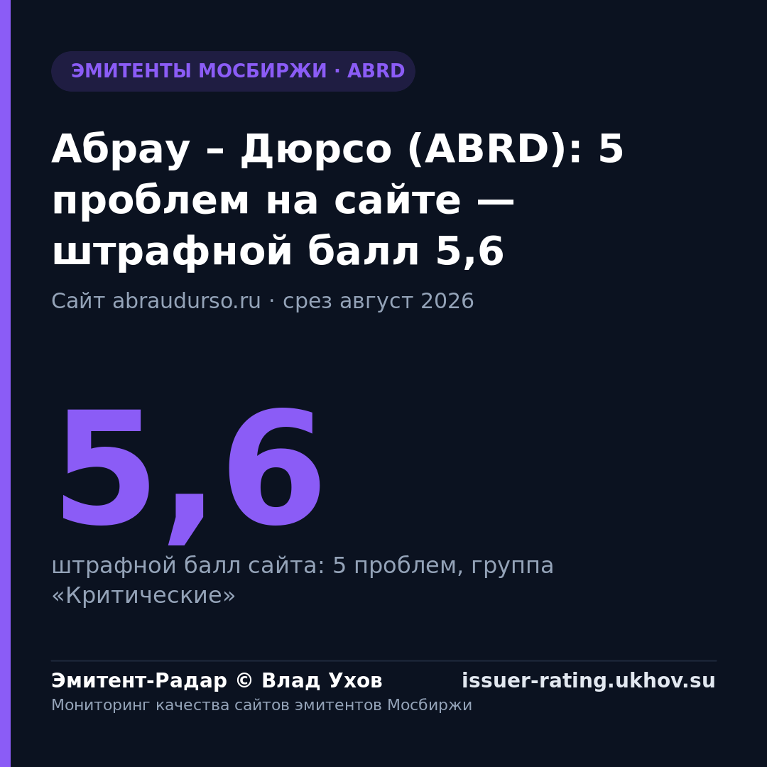 Абрау – Дюрсо (ABRD): 5 проблем на сайте — штрафной балл 5,6